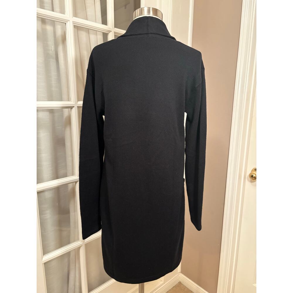Talbots Black Open Front Long Cardigan Sweater XS Pockets Cotton Blend - Picture 2 of 6